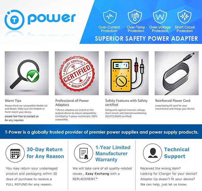 T POWER 29V Ac Dc Adapter for Aiper Seagull Pro ZT6001 ZT6002 Cordless Robotic Pool Cleaner, Wall Climbing Pool Vacuum GVE Battery Charger : GC330-2940900-1F Power Supply Cord