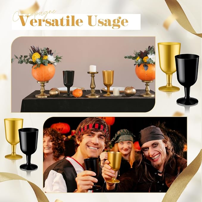 Jingmore 96 Pcs Plastic Wine Glasses 7 oz Plastic Goblets Party Disposable Wine Cups Hard Drinking Glasses with Stem Stackable Goblets Champagne Flutes for Wedding Toasting Birthday Party Supplies