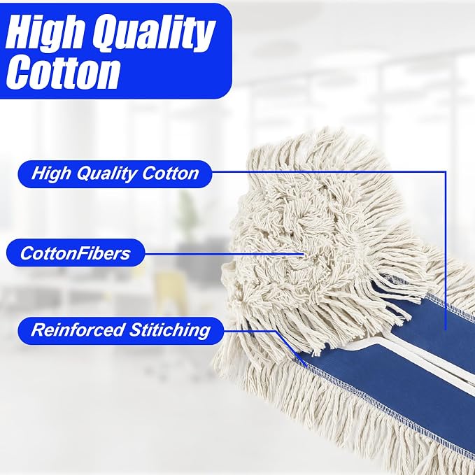 24" 4 Pack Industrial Strength Cotton Dry Dust Mop Head Floor Dust Mop Refill Hardwood Floor Duster Broom Dry Floor Cleaning for Hardwood Ceramic Marble Tile, Fits 24 Inch Frame