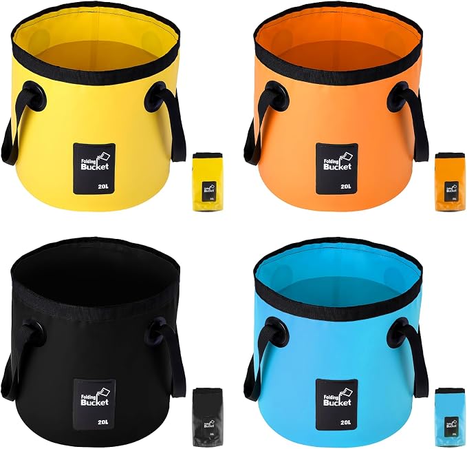 4 Pcs 5 Gallon Bucket Collapsible Foldable Buckets with Handle for Camping Fishing Hiking to Hold Water Foldfoldable Bucket Collapsible 5 galloning Container Carry Bag Portable Fold up Lightweight