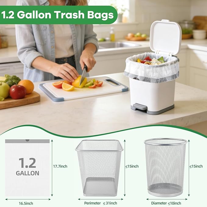 200 Counts 1.2 Gallon Trash Bag Drawstring Small Trash Bags, Thick Pre-separated Garbage Bags, Trash Bin Liners, Suitable for bathroom, kitchen, bedroom, office (White)