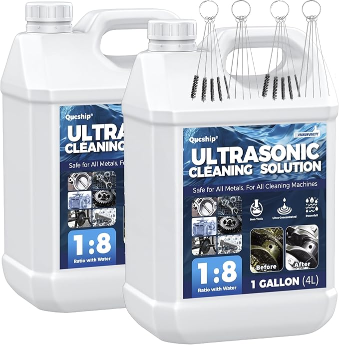 Qucship Concentrated Ultrasonic Cleaner Solution - Safe for All Metals Ultrasonic Carburetor Cleaner, Ultrasonic Cleaning Solution for Engine Parts, Removes Dirt & Grease (256 Ounces)