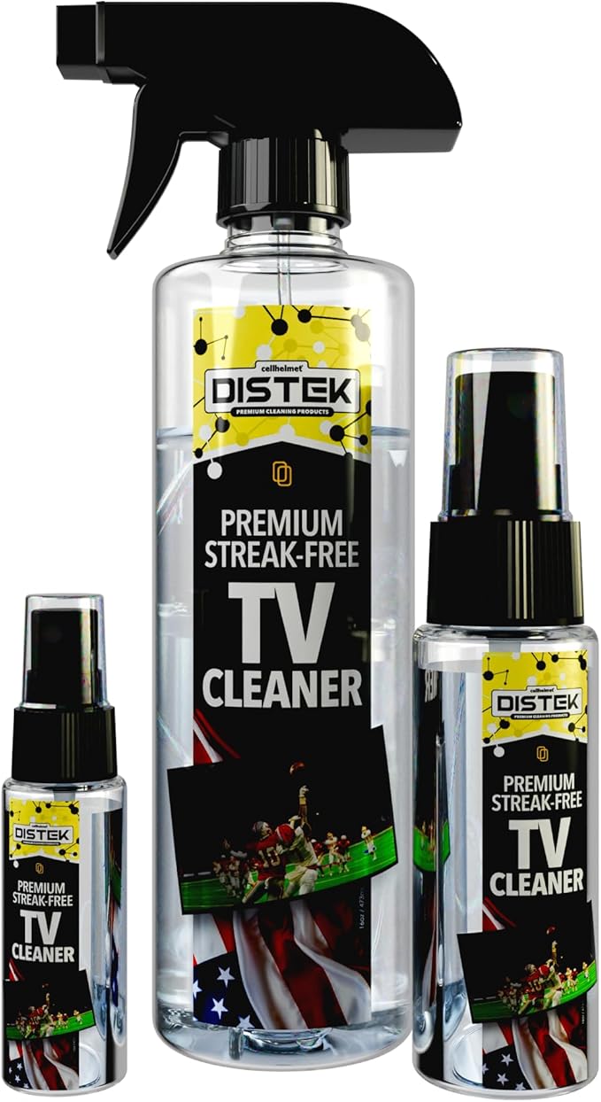 Distek TV Cleaner Spray 473 mL with Large Microfiber Cloth | Made in The USA | Easy Streak-Free Application | Safe for Flat Panel & LCD Displays, Glass Screens, Tablets, Monitors, & iPhones