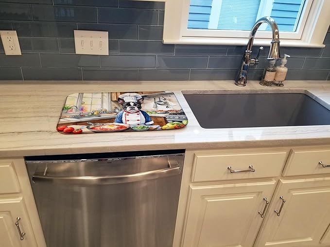 Caroline's Treasures DAC6216DDM Boston Terrier The Chef Dish Drying Mat Absorbent Dish Drying Mat Pad for Kitchen Counter Dish Drainer Mat for Countertop, 14 x 21", Multicolor