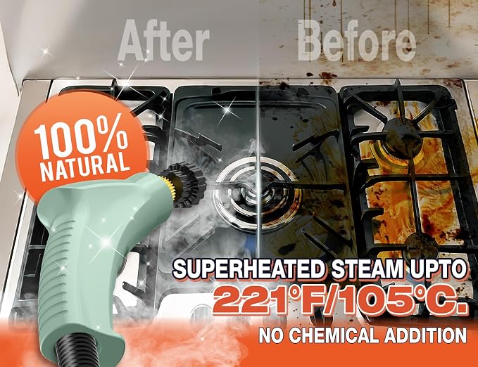 2500W Steam Cleaner, High Pressure Steamer for Cleaning, 10s Heat Up, 6 Level Adjustable Steam, 1.6L Water Tank, Chemical-Free Deep Cleaning Handheld Steam Cleaner for Home, Car, Kitchen, Bath (Green)