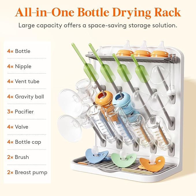 Lifewit Large Baby Bottle Drying Rack with 15 Hooks, Newborn Essentials Must Haves, Countertop Holder Organizer for Baby Stuff, Rack Dryer for Pacifiers, Weighted Straws, Pump Parts