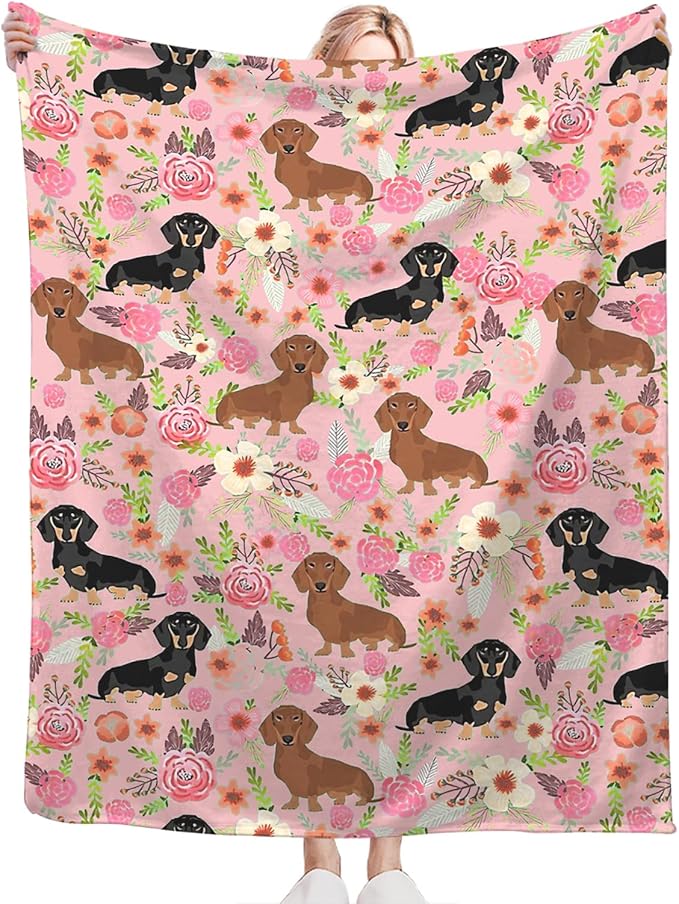 Tijuboni Dachshund Throw Blanket Dog Gifts for Girls Boys Women Men Kids Adults Soft Flannel Fleece Blanket for Couch Sofa Bed Home Decor 50"x60"