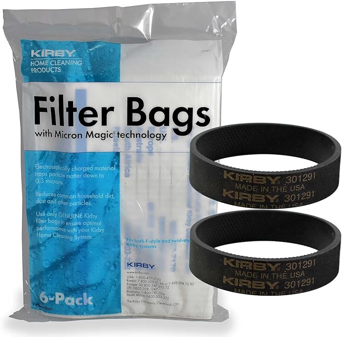 Kirby 204811 Filter Bag Six Pack Micron Magic HEPA (6 Bags Plus 2 Belts)