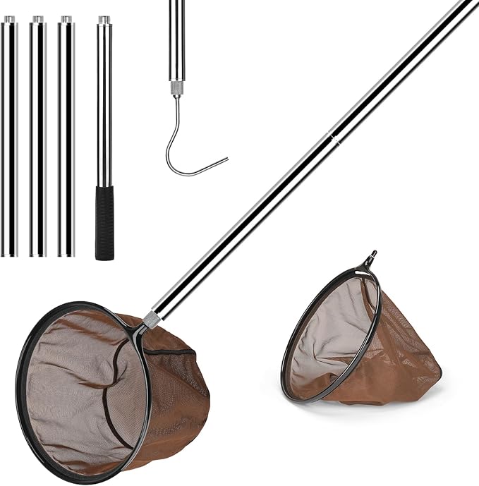 Pool Skimmer Net with Pole Telescoping 4-Section Pole with Heavy Duty Deep Mesh Pool Net and Hook Skimmer Swimming Pool Leaf Skimmer Nets 21"-77.8"