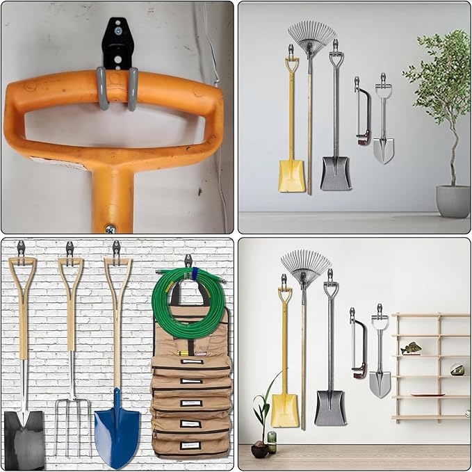 3-H Garage Wall Hooks 10 Pack,Garage Hooks Heavy Duty,Garage Storage Hooks for Hanging and Organizing Garden,Lawn,Yard Tools,Chairs,Ladders,Weed Eater,Shovel,Blower(Gray)