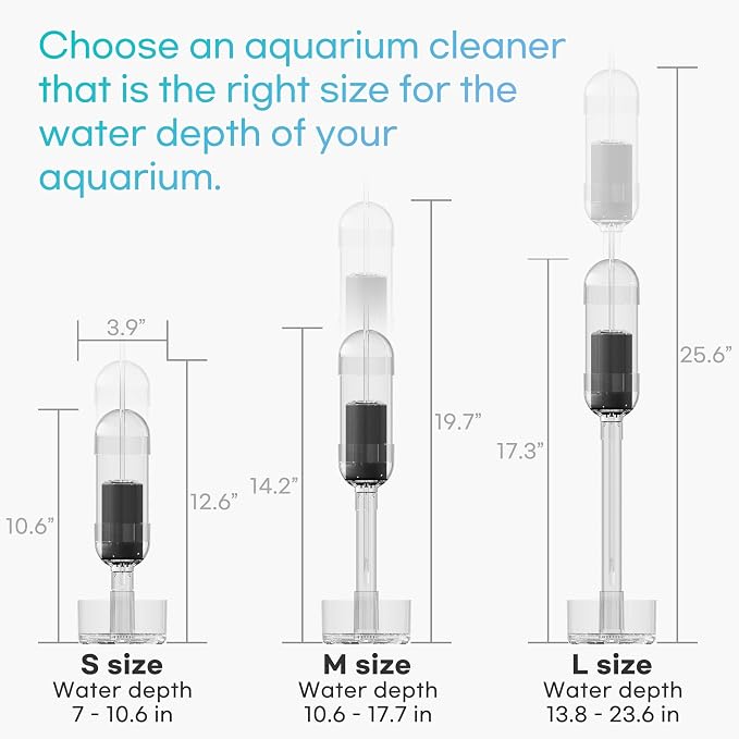 Aquarium Cleaner 2-in-1 – Large V2 (13.8–23.6 in Water Depth) | Air Pump Powered | Removes Debris on Top of the Substrate | Reduces Floating Fine Particles