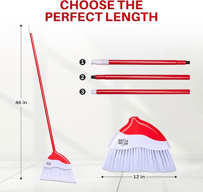 Indoor Broom with LED Lights | Angle Broom for Dark Corners & Low Light Areas | Soft Bristle, Adjustable Long Handle | Floor Sweeper for Kitchen, Room, Office & Garage (White)