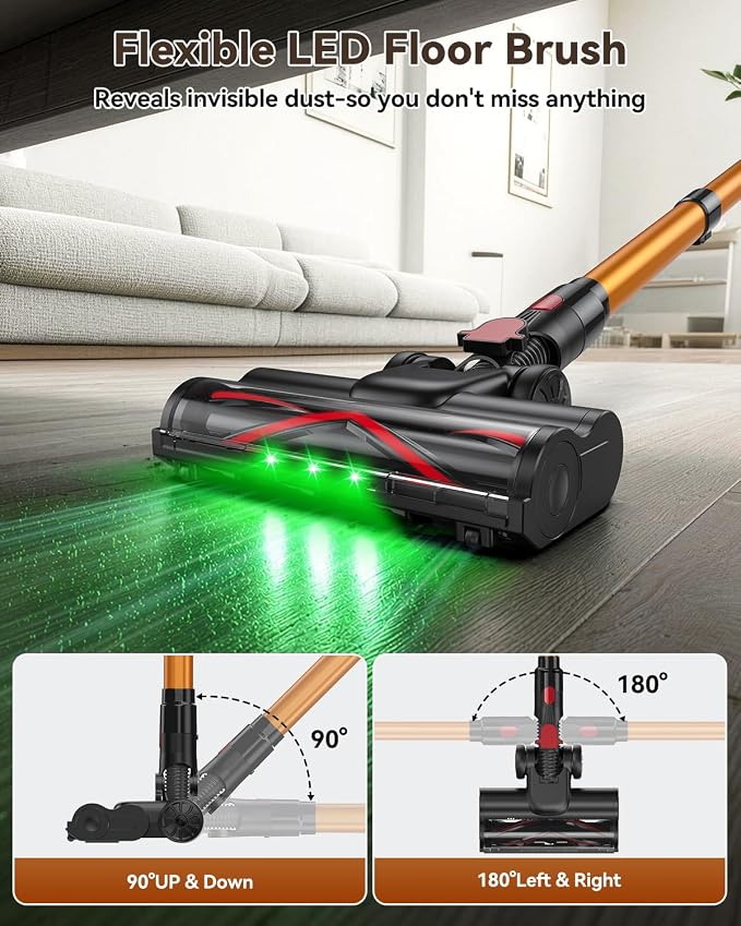 TechRise Cordless Vacuum Cleaner, 58KPA 680W 70Mins Stick Vacuum with LED Touchscreen, 3+1Smart Modes, Anti-Tangle & 8-in-1 Filter, Self-Standing Cordless Vacuum for Home/Pet Hair/Carpet/Floor