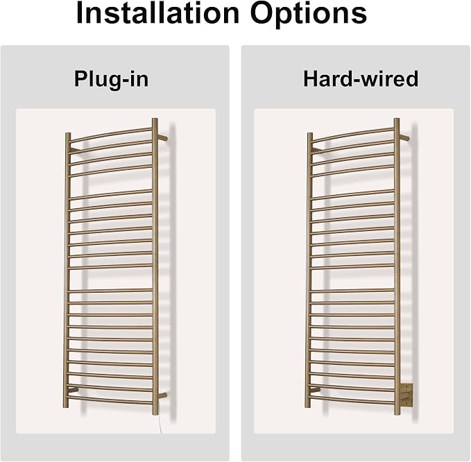 Electric Towel Warmer - Wall Mounted Bathroom Heated Towel Rack, Plug-in Design & Brushed Stainless Steel Finish Gold 21 Bar