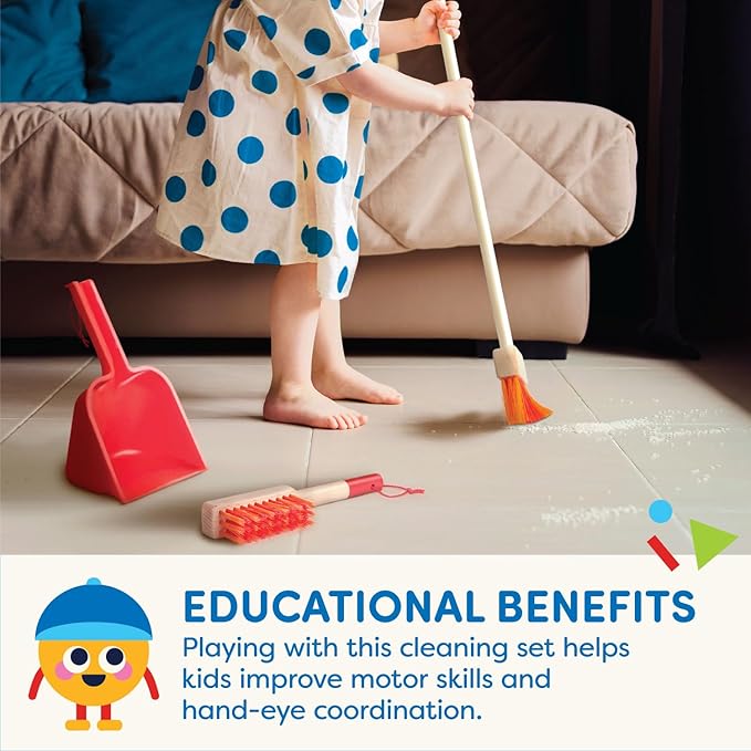 Battat – Kids Cleaning Set – Cleaning Toys for Toddlers, Children – Pretend Play Kit – Broom, Mop, Brush, Dustpan, Duster – Sweep n' Clean – 2+ Years