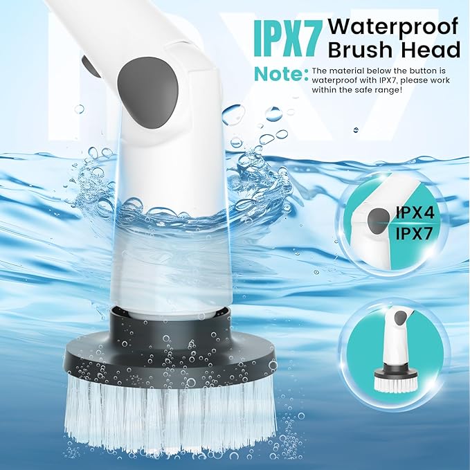 Electric Spin Scrubber, New Cordless Power Tub Scrubber with Long Handle,101 Lbs Strong Torque Shower Brush with 8 Heads, 2 Speed Mode 3 Adjustable Angles for Cleaning Bathroom Tile