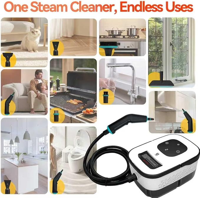 2500W Handheld Steam Cleaner, 6-Speed Portable Steamer with Large Tank & 10 Accessories, 10s Heat-Up steamer cleaning for Kitchen, Bathroom, Car Detailing, Tile & Grout Cleaning