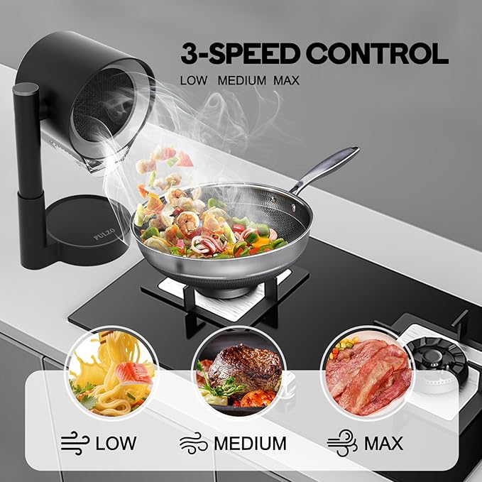 Portable Range Hood, Portable Kitchen Exhaust Fan with 3 Speeds, Desktop Range Hood with Telescoping Height, Low Noise, Large-Caliber Aluminum Filter &Oil Cup for Indoor BBQ/Hot Pot/RV