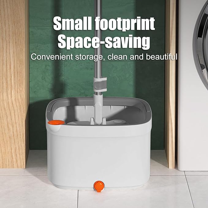 Spin Mop and Bucket with Self Separation Dirty and Clean Water System, Self Wringing 360° Rotating Clean Mop-Head and Bucket Set for Hardwood Tile Marble Floors with 10Pads-Grey