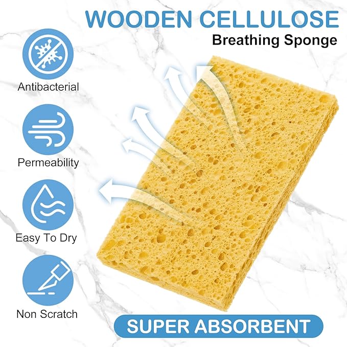 Zhengmy 90 Pieces Sponges Bulk Sponges Kitchen Compressed Sponge Natural Dish Sponge Compressed Wood Pulp Cleaning Without Scratching for Kitchen Bathroom, 3.9 x 2.4 x 0.12 Inch (Light Color)