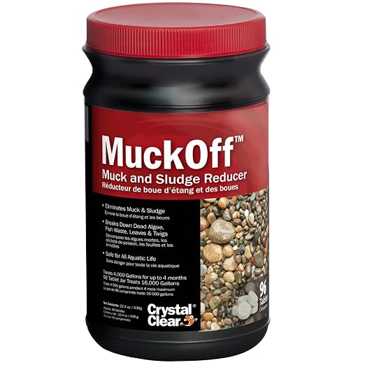 CrystalClear MuckOff Natural Pond Muck Treatment Sludge Remover, 96 Tablets | Living beneficial bacteria clarifier with enzyme for water gardens, fountains & bird baths; fish, aquatic animal & pet safe