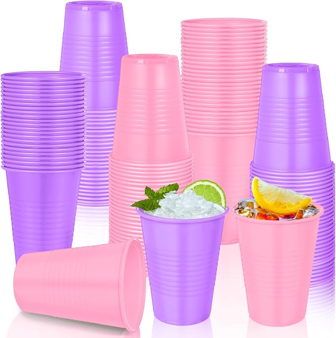 Funnymoom 100 Pcs 12 oz Pink and Purple Disposable Plastic Cups Butterfly Sleepover Party Beverage Cups for Holiday Wedding Butterfly Birthday Party Supplies