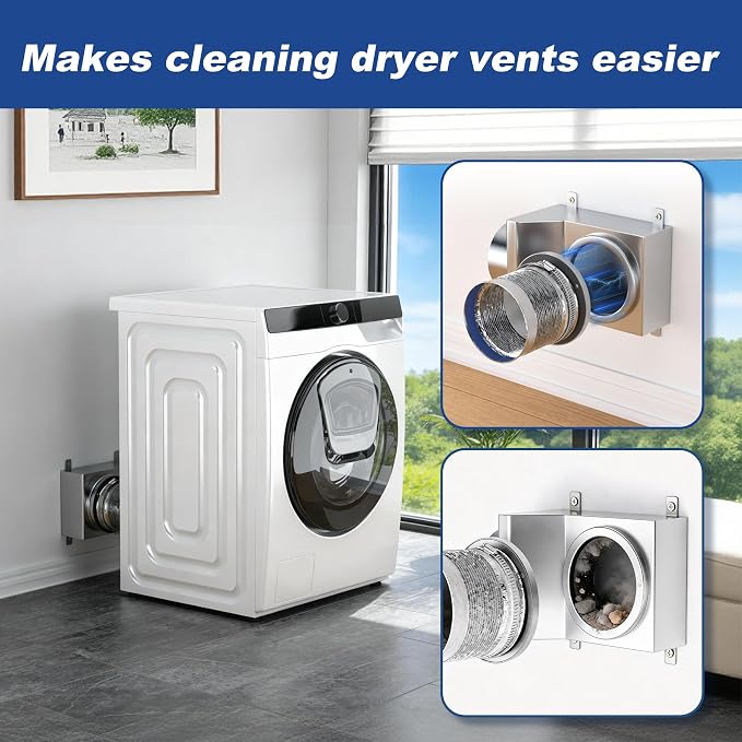 Magnetic Dryer Vent, 90 Degree Magnetic Dryer Vent Strong Magnet Dryer Vent Connector Kit Airtight Seal Adapter Quick Connect Disconnect Easy to Clean Foil Hose 4" Exhaust Duct with Clamps Screws