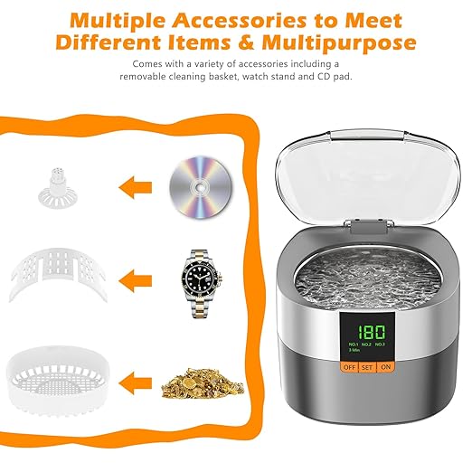 KECOOLKE Ultrasonic Jewelry Cleaning Machine, 750ml Sonic Cleaner with Digital Timer for Eyeglasses, Rings，Silver， Cleaner Solution for Gifts