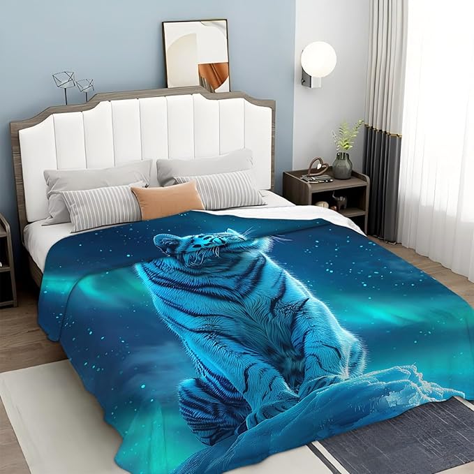 Tijuboni White Tiger Throw Blanket Tiger Gifts for Girls Boys Women Men Kids Adults Soft Flannel Fleece Blanket for Couch Sofa Bed Home Decor 60"x80"