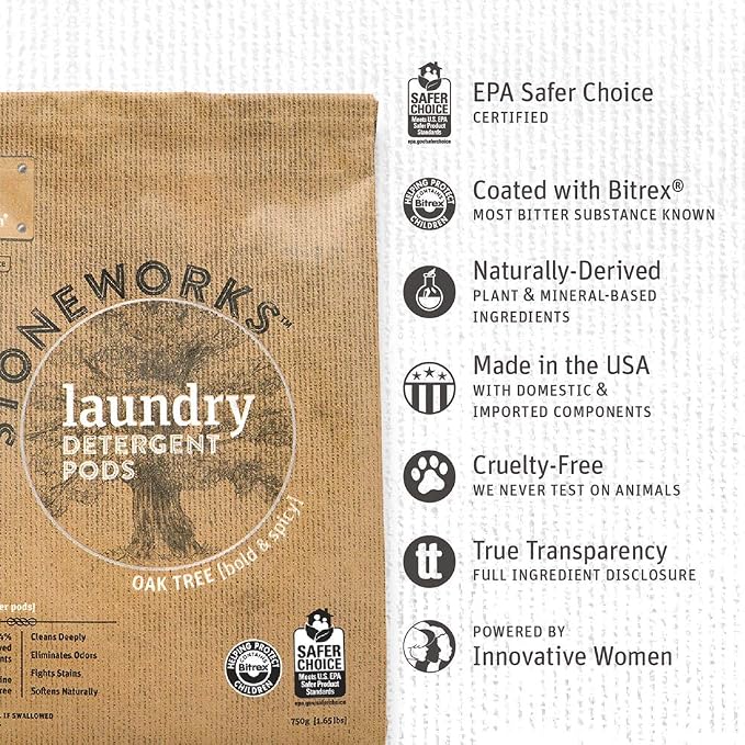 Grab Green Stoneworks Laundry Detergent Powder Pods, Birch Branch & Oak Tree Fragrances, 50 Count Each (100 Total)