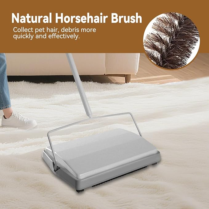 Carpet Sweeper, Floor Sweeper with Horsehair Roller Brush Strong, Suitable for Carpet Cleaning Power, Bristle Sweeper, Great for Kitchen, Carpet