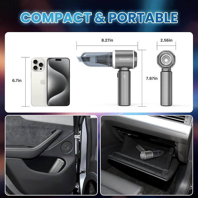 4-in-1 Car Vacuum Portable Cordless & Dust Buster, 20000pa High Power Handheld Vacuum Cordless Rechargeable, Mini Vacuums with 3 Reusable Filter, Vacuum Cleaner for Car Home Office & Pet(Silver Gray)