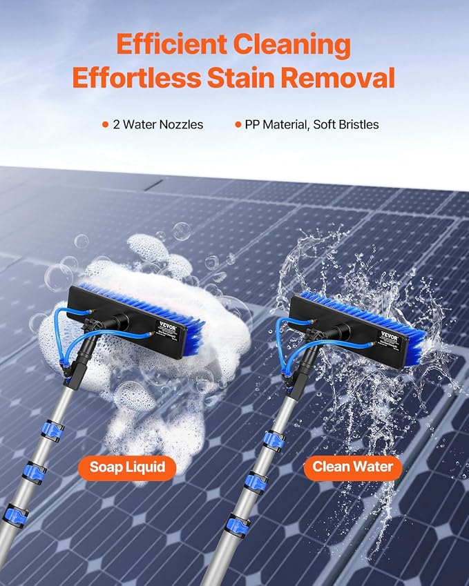 VEVOR Water Fed Pole Kit, 12FT Solar Panel Cleaning Pole with Extendable Handle, 180° Rotatable Brush Head & 65.6FT Hose, Household & Outdoor Window Cleaner Tool for Caravan Solar Panel Deck