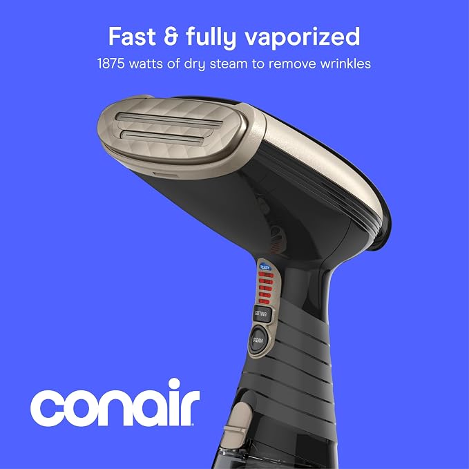 Conair Handheld Garment Steamer for Clothes, Turbo ExtremeSteam 1875W Fabric Steamer, Portable Handheld Design, Strong Penetrating Steam, Amazon Exclusive, Black
