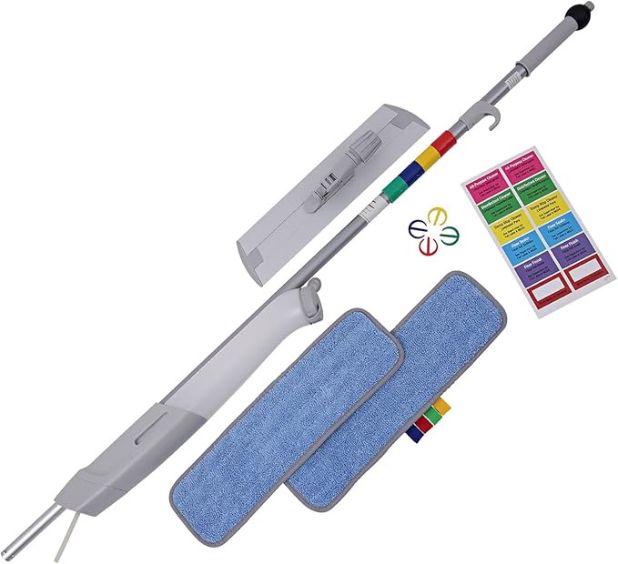 Boardwalk Bucketless Microfiber Mop System, 5 x 18 Blue Microfiber Head, 59" Gray Aluminum/Polypropylene Handle