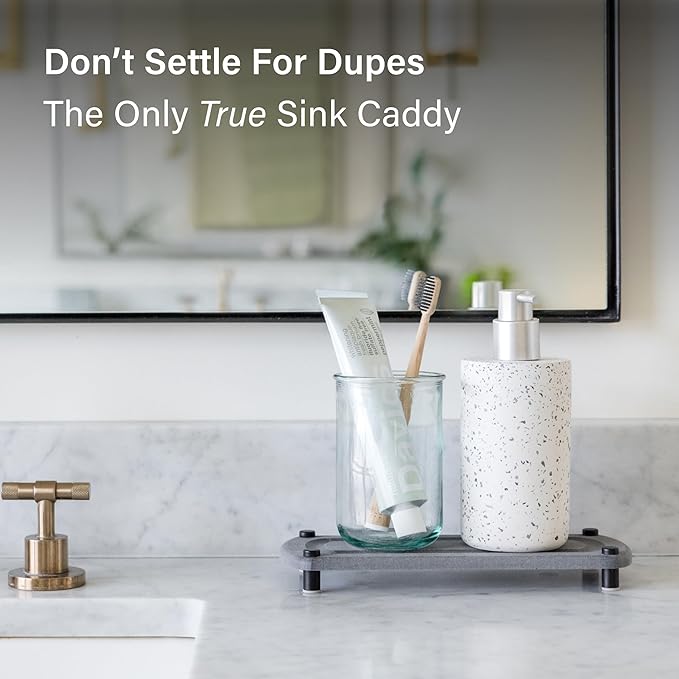 Dorai Home Stone Kitchen Sink Caddy - Diatomaceous Earth Sink Tray with Stainless Steel Feet, Water-Absorbing Countertop Organizer for Kitchen or Bathroom - Slate