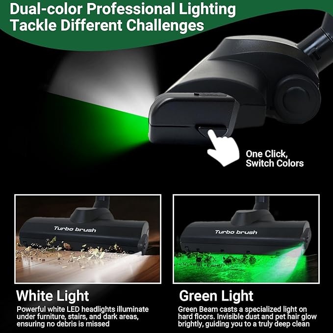 EZ SPARES Dust Display LED Vacuum Brush,Replacement for Universal Vacuum Cleaner,Turbo Floor Brush Head 1 1/4",Longer Wiper Hardwood Flooring Big Wheel Cleaner Brush for Most Brand(Update)