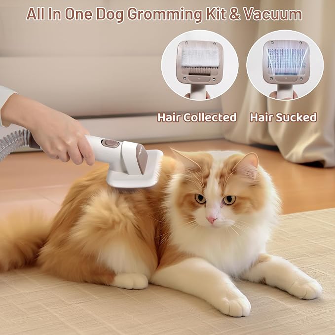 Mavpet 3.2L Dog Grooming Kit & Vacuum Suction, 3 Level Pet Hair Vacuum Groomer with Clippers for Thick Coats, 6 Shedding Grooming Tools for Dogs Cats
