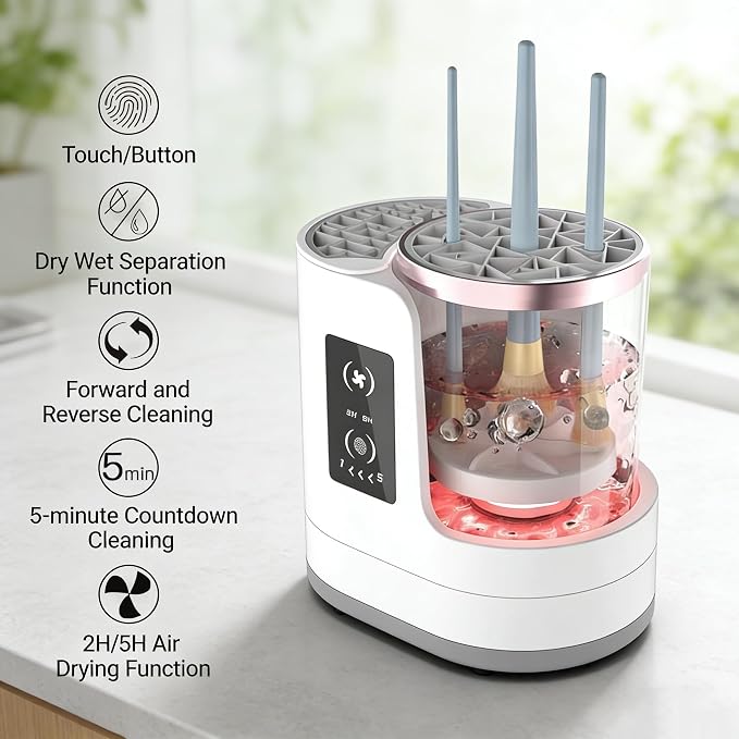 Electric Makeup Brush Cleaner Machine With Makeup Brush Dryer-Holder-Portable Automatic USB Cosmetic Brushes Cleaner Tool for All Size Beauty Makeup Brush Set,Eyeshadow, Blush Brush