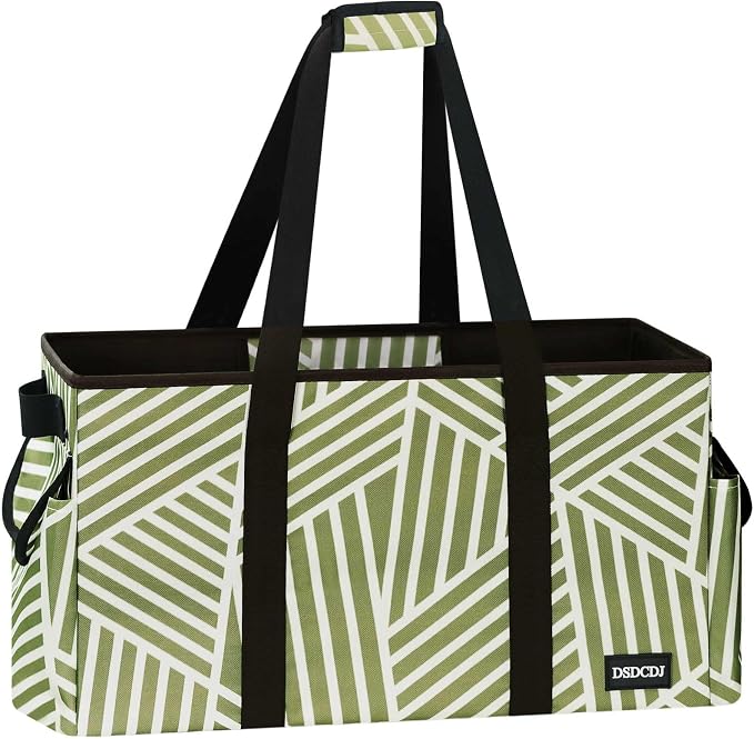 Standing Extra Large Utility Tote Bag with Hard Bottom & Hard Sides, Heavy Duty Reusable Grocery Bags with Handles & 3 Pockets for Shopping, Picnics, Camping, Laundry, Car, Beach Tote Bag