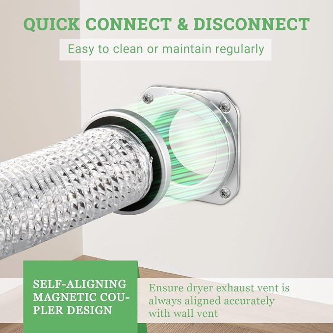 DV180 Magnetic Dryer Vent Connector Kit, 4 Inch Quick Connect Dryer Vent Coupling with 3.3 FT Aluminum Hose, Dryer Vent Hose Connector for Tight Spaces and Easy Cleaning
