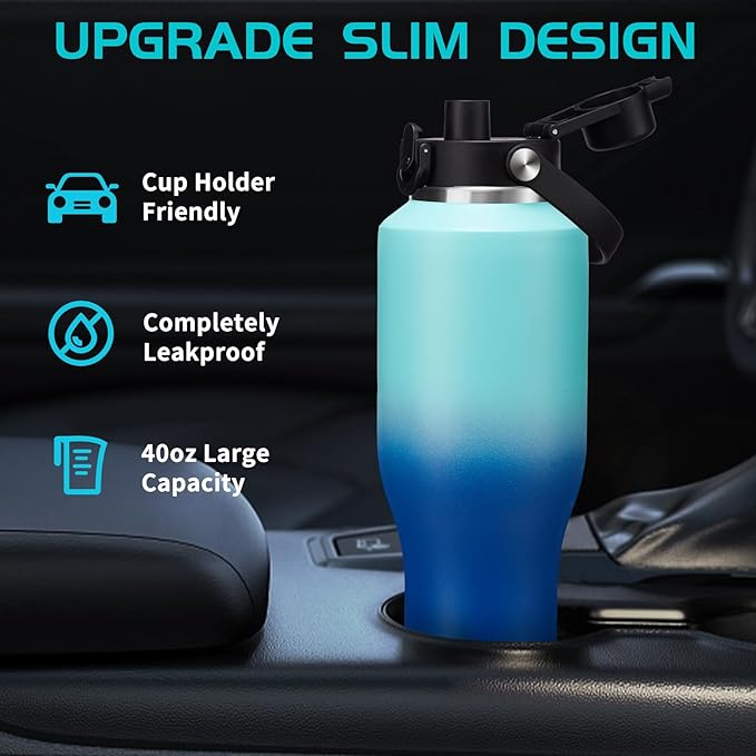 40oz Metal Water-Bottle with Straw - Fits Cup Holder, Insulated Water Bottles with Carrier Strap Bag & Boot, 40 oz Cup for Women & Men