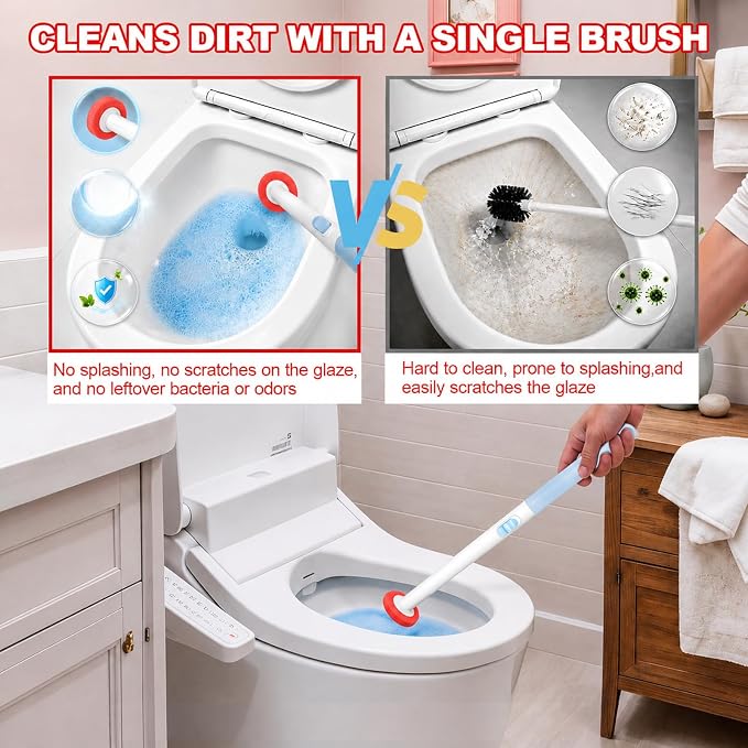 Disposable Toilet Brush with Wall Mounted Holder, 24 Toilet Wand Refills | Hands Free Toilet Brush with One-Button Release, Bathroom Cleaning Set for RV & Small Bathroom, Light Rose Scent
