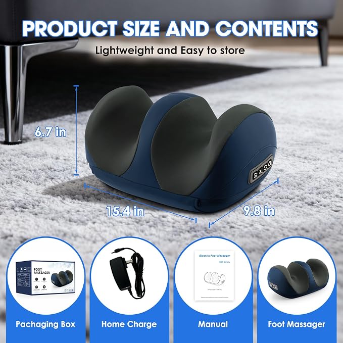 Foot Massager with Heat, Shiatsu Foot and Calf Electric Kneading Massager Machine with Roller for Relaxation, Plantar Fasciitis, Pain Relief, Gifts for Women & Men(Blue)