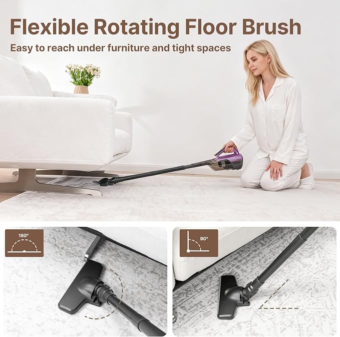 Shop-Vac S4 20V Handheld Vacuum Cordless with Brushless Motor, Rotating Floor Brush, Powerful 18000 Pa Suction Portable Vacuum for Car, Floor & Carpet, Wall-Mounted, LED, Lightweight, Purple