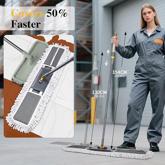 Masthome 36" Commercial Mop with 3 Microfiber Pads & Pedal Spin Mop and Bucket with Wringer Set and 3 Mop Pads - Home & Office Suitable