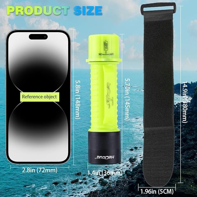2 Pack IPX8 Waterproof Diving Flashlight Rechargeable Scuba Dive Light with 3 Modes for Scuba Diving, Snorkeling, Fishing, Emergency for Divers, Outdoor Enthusiasts