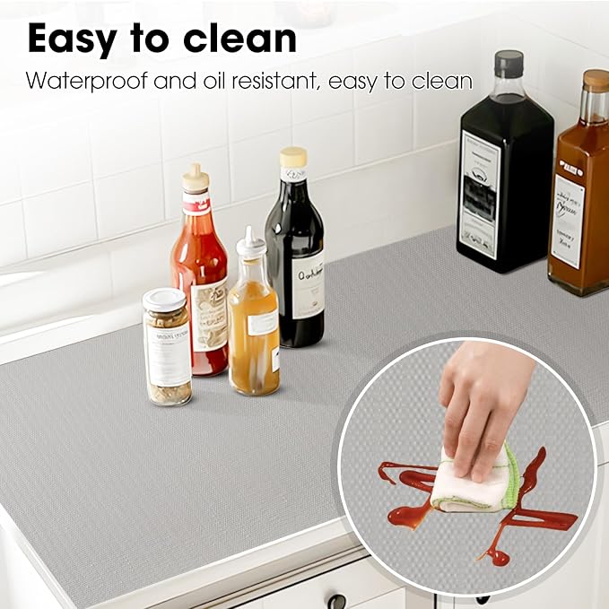Drawer and Shelf Liner, Non-Slip Kitchen Cabinet Liners Non-Adhesive Thick Strong Grip Waterproof Washable Mats Protect Dresser Shelves Cupboard Bathroom Cabinets, Light Gray, 18 in X 10 FT