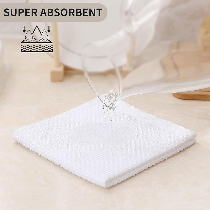 Kitinjoy 100% Cotton Kitchen Dish Cloths (12 X 12 Inches, White), 12 Pack Waffle Weave Ultra Soft Absorbent Dish Towels for Drying Dishes Quick Drying Kitchen Towels Dish Rags