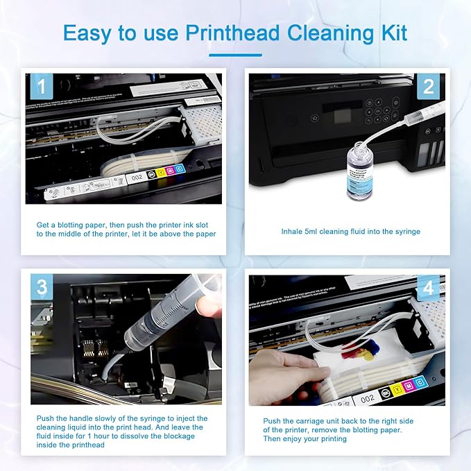 Printhead Cleaning Kit Inkjet Printer 250mL, Printer Cleaning Kit for Epson Ecotank, Print Head Cleaner Solution for HP Printhead, Print Head Cleaner for Canon G3070 G3020 Print Head Cleaner Solution